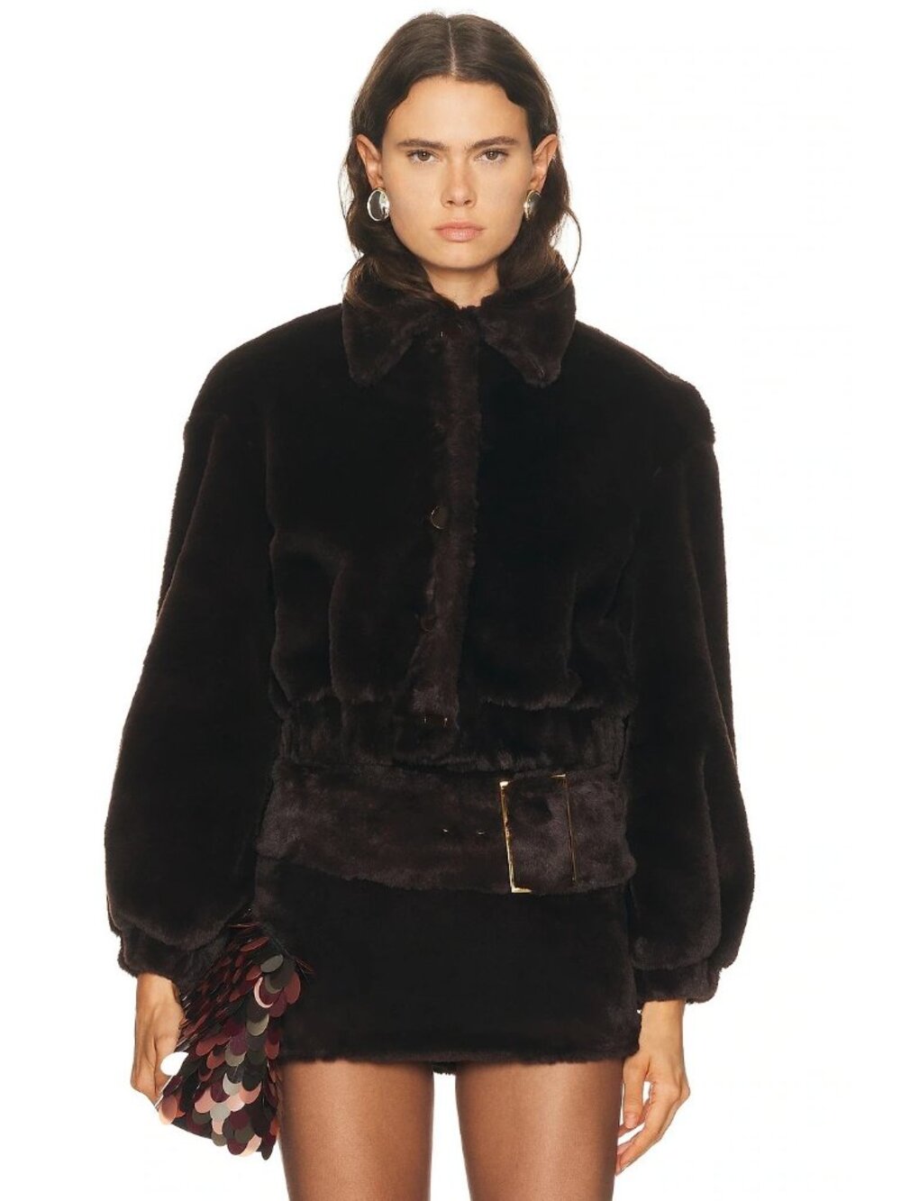 Rowen Rose Bomber Jacket in Brown Faux Fur